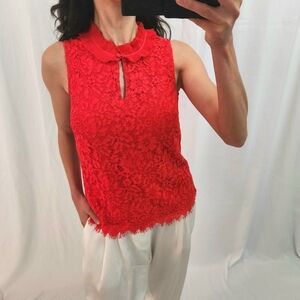 J. Crew Vibrant Red Lace Blouse